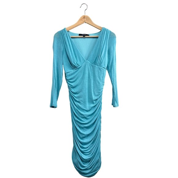 Guess Los Angeles Turquoise Ruched Bodycon Dress M - Picture 1 of 6